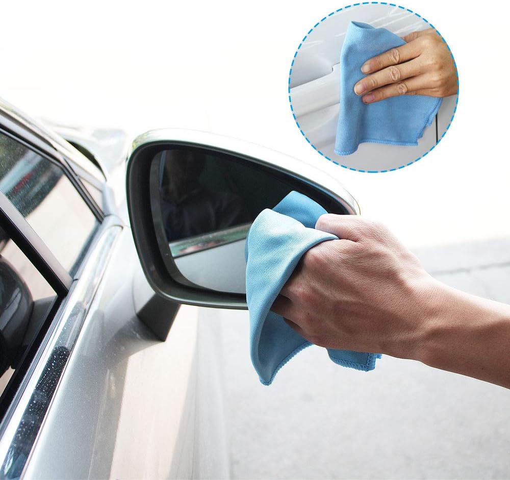 Auto Care Microfiber Glass Cleaning Cloths Towels for Windows Mirrors Windshield Computer Screen TV Tablets Dishes Camera Lenses Chemical Free Lint Free Scratch Free (12"x12", Blue, 8 Pack)
