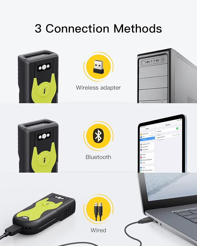 Inateck Mini 2D Barcode Scanner — Bluetooth, 2.4G & USB 3-in-1 Wireless