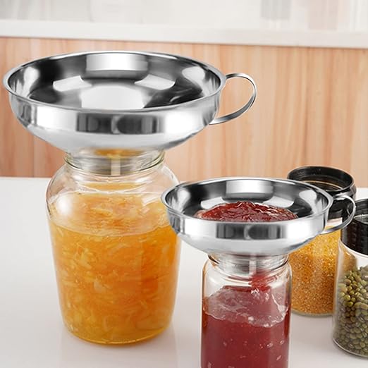 2 PCS Canning Funnel for Wide and Regular Jars, Wide Mouth Funnel Stainless Steel Funnels for Kitchen Use, Metal Funnels Set for Transferring Liquid Power Jam Grains Dry and Wet Ingredients
