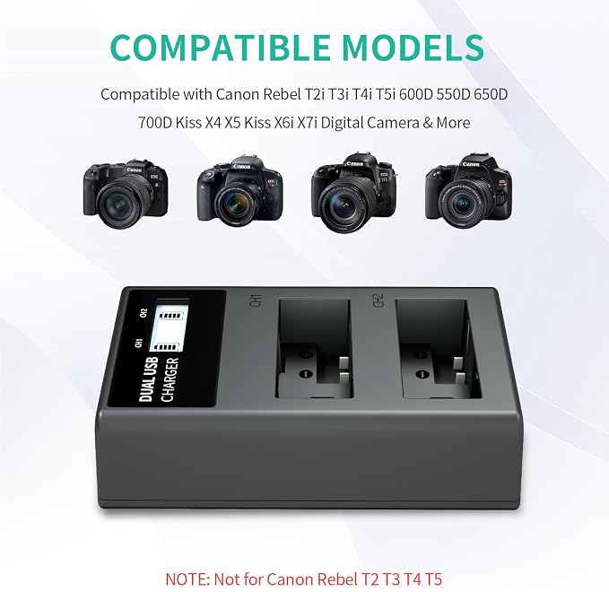 LP LP-E8 Battery Charger, LCD Display & Dual Slot Charger Compatible