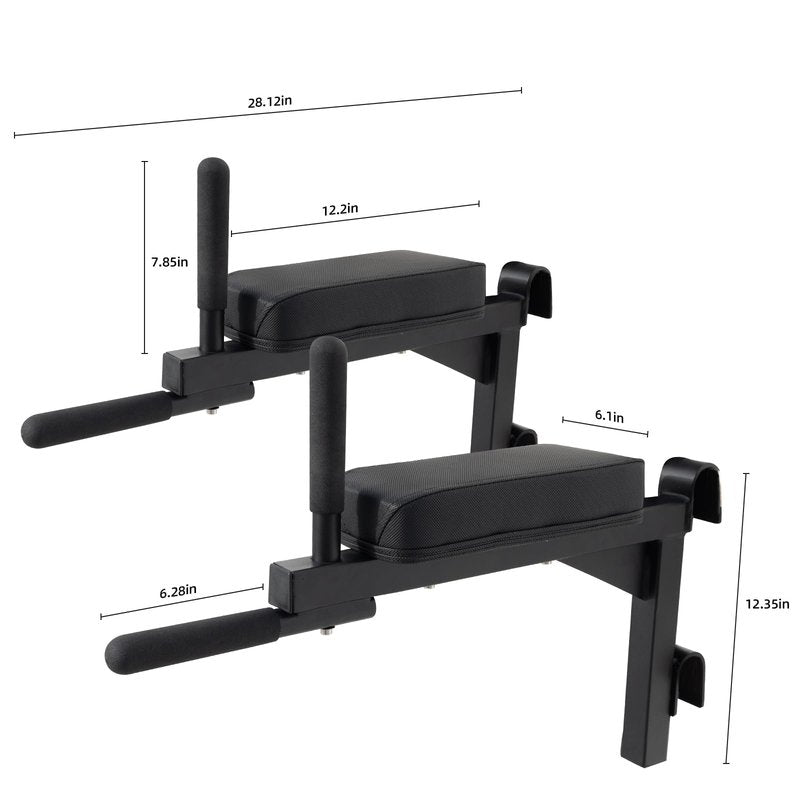 RIOWLAU Swedish Ladder Dip Bar Attachment, Fits TS003A Ladder, Wood Stall Bar for School, Physical Therapy and Gymnastics, Multi-grip (Black, 28"L x 6"W x 20"H)
