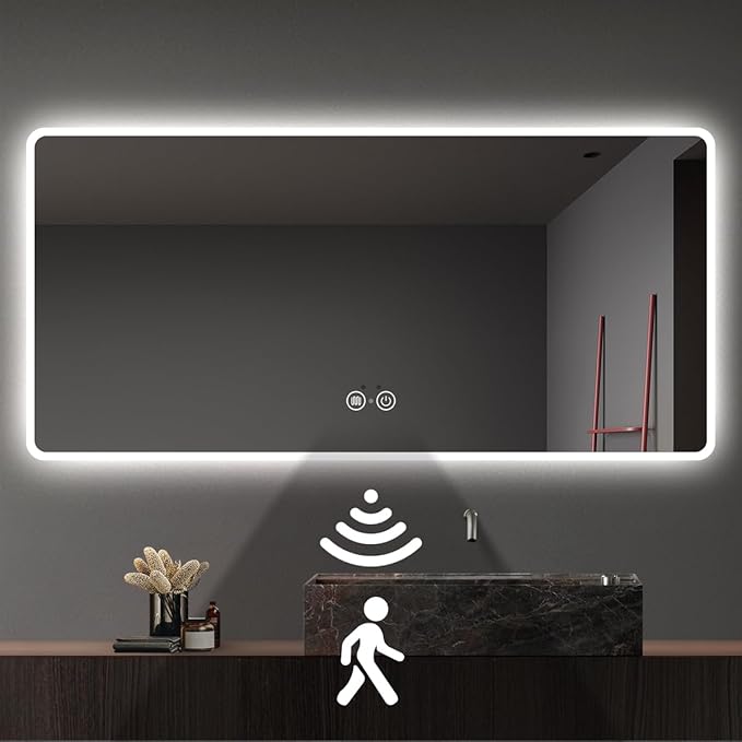 Led Mirror for Bathroom with Front Light and Backlit, Dimmable Anti Fog Wall Bathroom Mirror with Led Lights, Water Proof, Decor Vanity Mirror (36" L x 72" W)