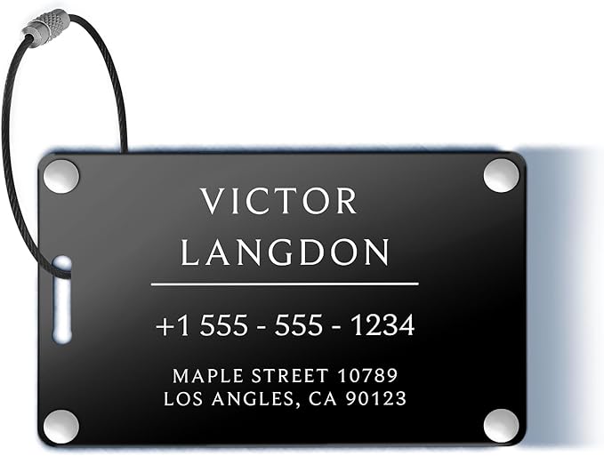 Personalized Luggage Tags for Suitcases - Aluminum Custom Luggage Tags for Backpacks & Bags, Sturdy, Waterproof & Heavy Duty (Black/Card-Sized)
