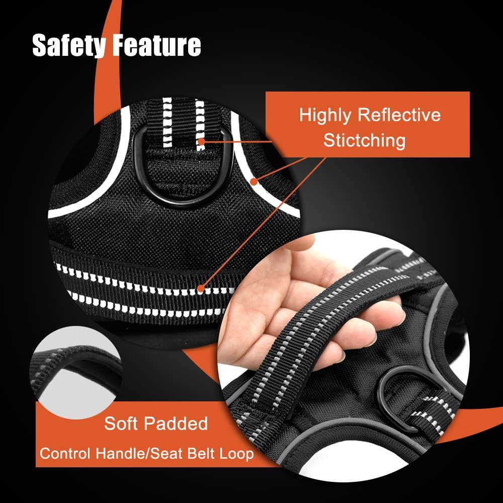 PHOEPET No Pull Dog Harness Medium Reflective Front Clip Puppy Vest with Handle,Adjustable 2 Metal Leash Attachment Hooks(M, Orange)