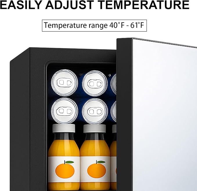 DOGHLY 0.95 Cu.Ft Mini Fridge Mirror Door, 24 Cans Beverage Refrigerator | Beauty Skincare Fridge with Temperature Control, Removable Shelf, Small Makeup Cooler for Bedroom, Dorm, Office
