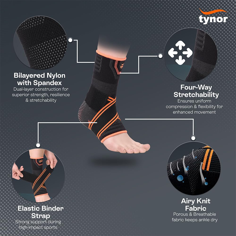 TYNOR Ankle Brace - Plantar Fasciitis & Achilles Tendonitis Relief | Breathable Compression Sleeve, Small