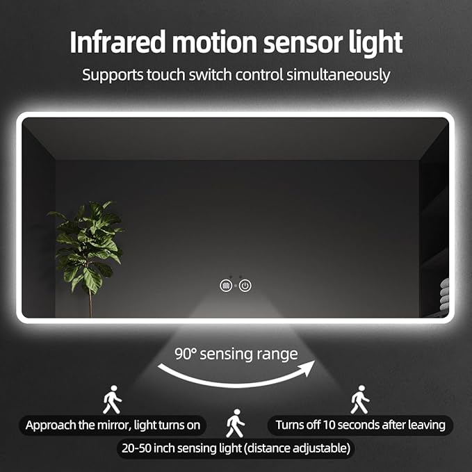 LED Mirror for Bathroom with Lights, Frontlit and Backlit, Dimmable, Anti Fog, Wall Mirror with Motion Sensor LED Light, Shatterproof, Bathroom Vanity Mirror (36" L x 24" W)