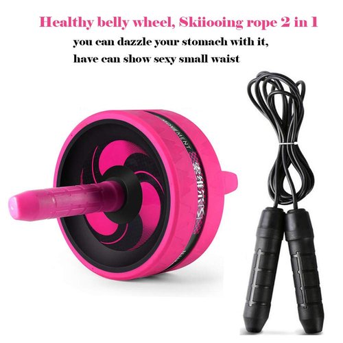 BiJun Ab Roller Wheel for Abs Workout - Complete Home Gym Set with AB Wheel Roller, Knee Mat, and Jump Rope (Pink)
