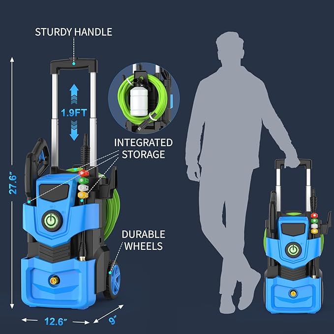 5000 PSI Professional Electric Pressure Washer,4.0 GPM Heavy Duty Power Washer with 4 Nozzles,Foam Cannon,33FT Hose and 500ml Soap Bottle for Home/Cars(Blue)