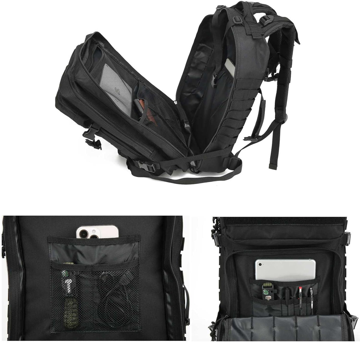 Skiennix Tactical Backpack - 45L Military Gym Bag | Large 3-Day Assault Pack for Rucking, Fishing, Camping (Black)
