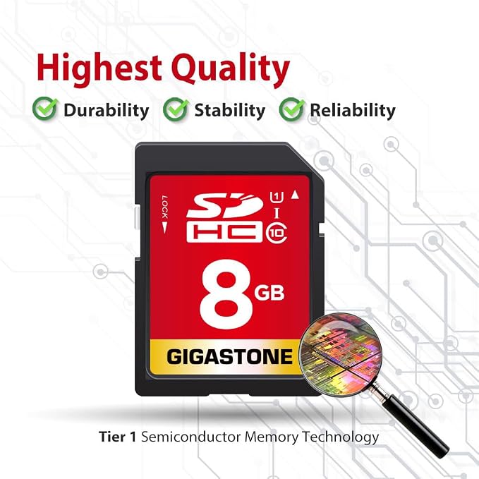 GIGASTONE 8GB SD Card 10-Pack UHS-I U1 Class 10 SDHC Memory Card Full HD Video