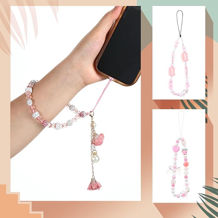 Ecally 3 Pcs Phone Charms Strap Camera Charm Strap Pearl Beaded Butterfly Bow