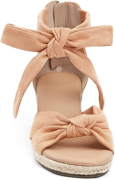 LAICIGO Womens Espadrilles Wedge Sandals Back Zipper Closure Open Toe Platform Ankle Strap Summer Dress Shoes with Bow