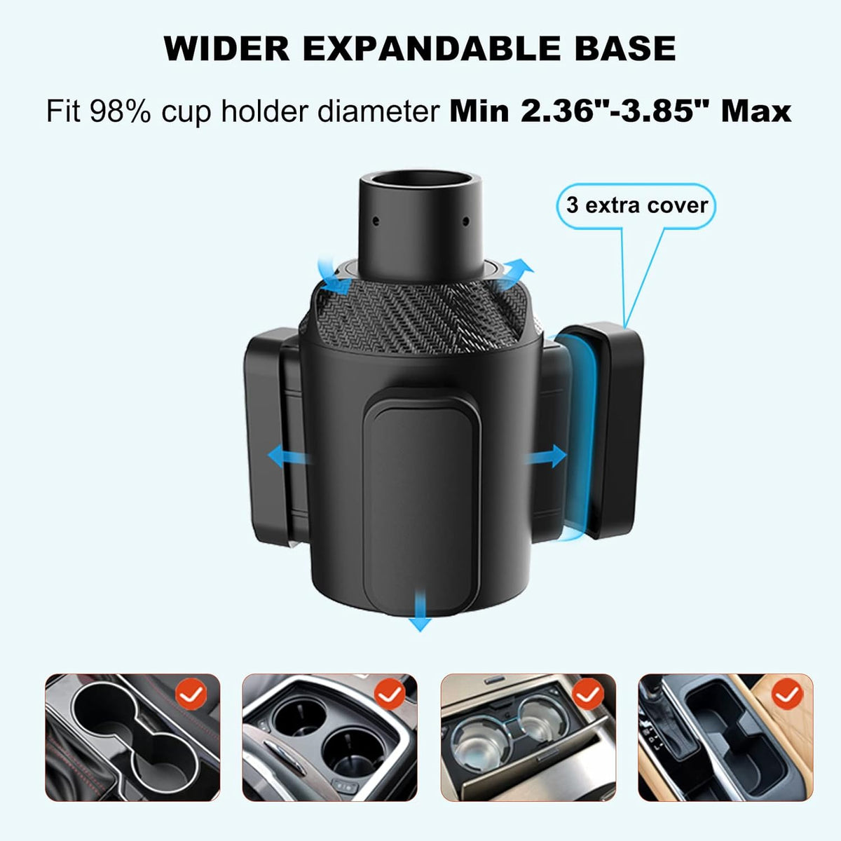 Upgraded 64oz Large Cup Holder Expander with Coaster for Car, Expandable Cup Holder Adapter with Adjustable Base, Universal Compatible with Yeti, Hydro Flasks, Owala, Other Big Bottles Mugs Drinks