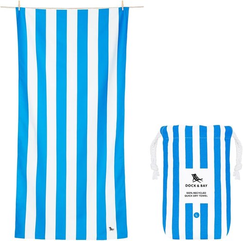 Dock & Bay Beach Towel - Quick Dry & Sand Free - Extra Large Cabana Blue (200x90cm) - Eco-Friendly Design