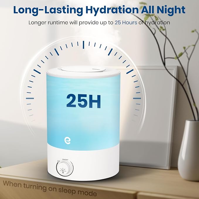 Esemoil Humidifiers for Bedroom, 2.5L Cool Mist Ultrasonic Air Humidifier with Top Fill & Quiet, 360° Nozzle, BPA Free, 25 Hour Diffuser with 8 Color Light & Auto Shut-off for Home Baby Nursery Plants