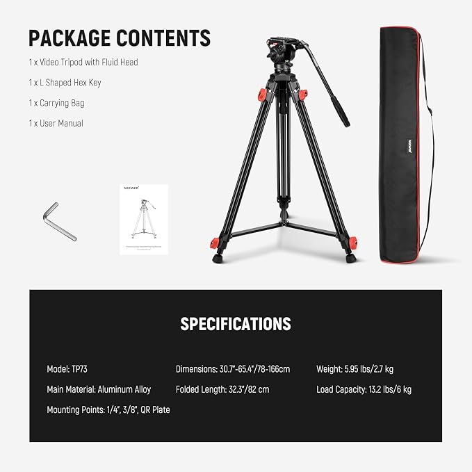 NEEWER Video Tripod with Fluid Head, Heavy Duty Aluminum Compact Portable