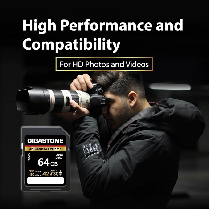 【5-Years Data Recovery】 GIGASTONE 64GB SD Card 2-Pack, 4K Camera Extreme