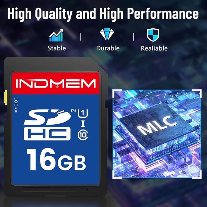 16GB SD Card, 2 Pack SDHC Flash Memory Cards UHS-I U1 Class 10 High-Speed Full