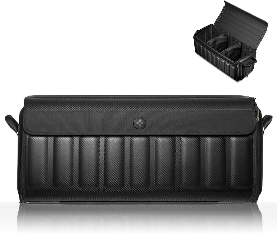 Spigen Collapsible Trunk Organizer with Lid for Tesla Model Y Juniper L, Model 3/Y/S/X, Cybertruck & All Cars – Heavy Duty Foldable, Black