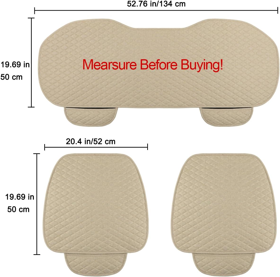 West Llama Linen Car Seat Covers,Bottom Seat Covers for Cars Include 1 Pair Front Driver Seat Pad Mat and 1 Rear Bench Cover for SUVs,Cars,Sedans(3Piece-Beige)
