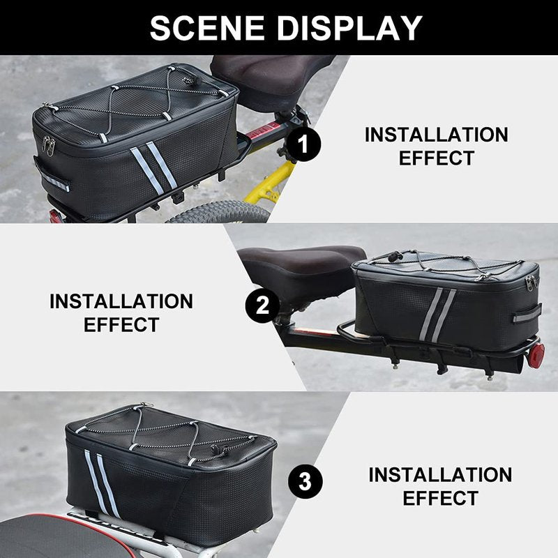 Tookie 8L Rear Carrier Luggage Bike Bag, Waterproof PU Leather Bicycle Rear Seat Cargo Bag Luggage Bike Bag Bicycle Saddle Bag with Rain Cover, Easy to Install