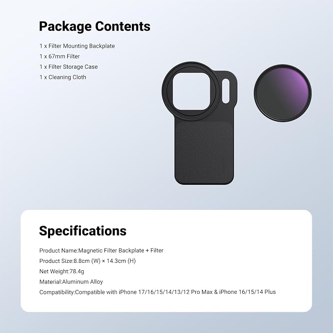 NEEWER 6.9" Magnetic Phone Lens Filter Mount Adapter Backplate Accessories