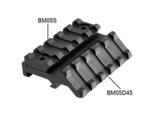 Lion Gears BridgeMount® Low Profile Tactical Picatinny/Weaver 45 Degree Pro Mount, 2.16" Long with 5 Slots, BM05D45