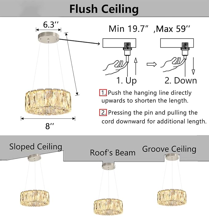 HAIXIANG Modern Crystal Chandelier Dimmable LED 8 Inch Ring Pendant Lights