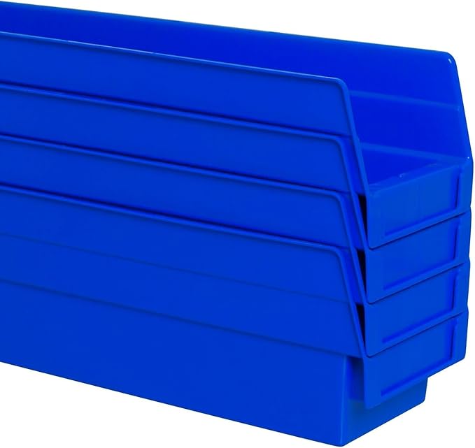 Akro-Mils 30120 Plastic Shelf Bins, Heavy Duty Storage Bins for Garage, Closet, and Drawer Organization, 12" x 4" x 4", Blue, 24-Pack