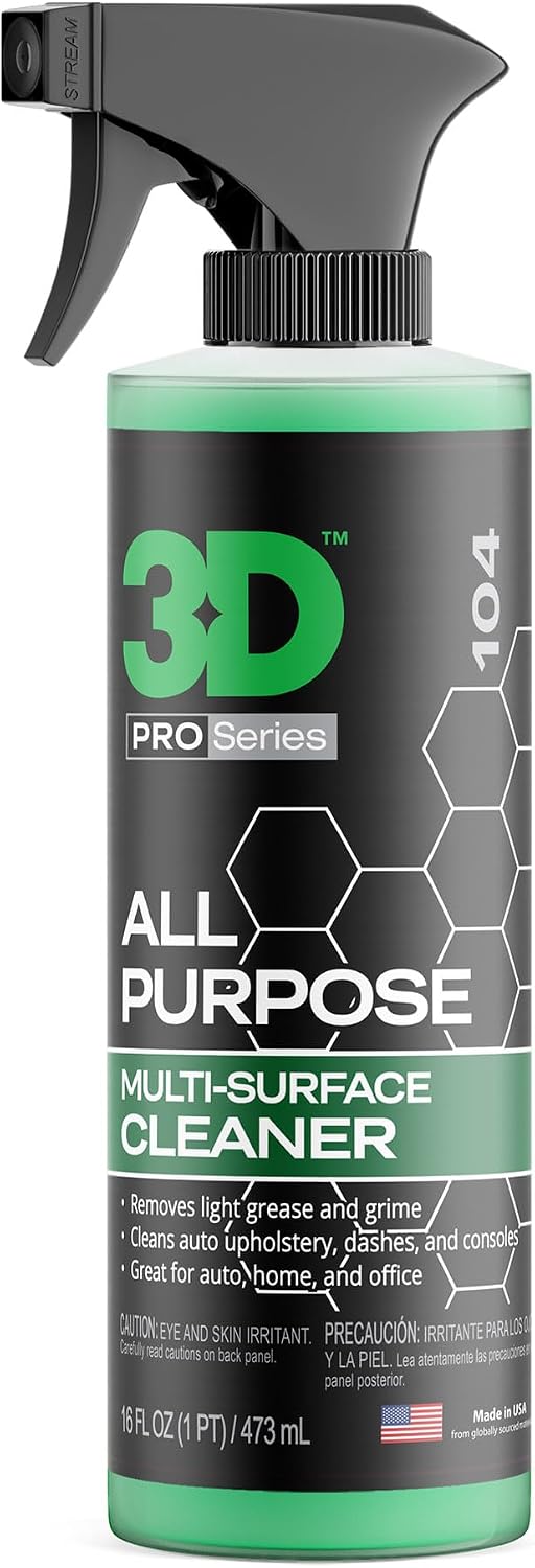 3D All Purpose Cleaner – High-Performance Interior & Exterior Car Cleaner for Vinyl, Leather, Plastic, Fabric, Carpet & More - 16 oz