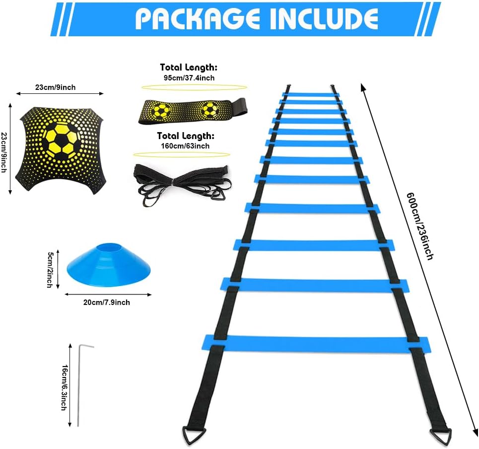 Soccer Speed Agility Training Set | 20FT Agility Ladder & 12/16 Sports Cones for Enhanced Footwork
