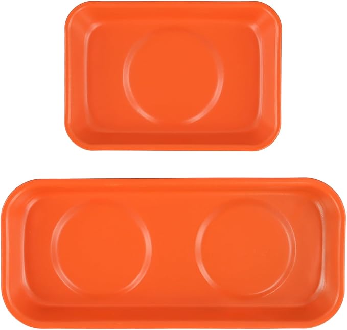 16 PCS Orange Magnet Screw Trays, 2 Sizes Stainless Steel Magnetic Parts Trays, Orange Magnetic Tool Tray for Collecting Nuts, Screws, Bolts, Small Parts 5.9x2.5/3.6x2.4 inch