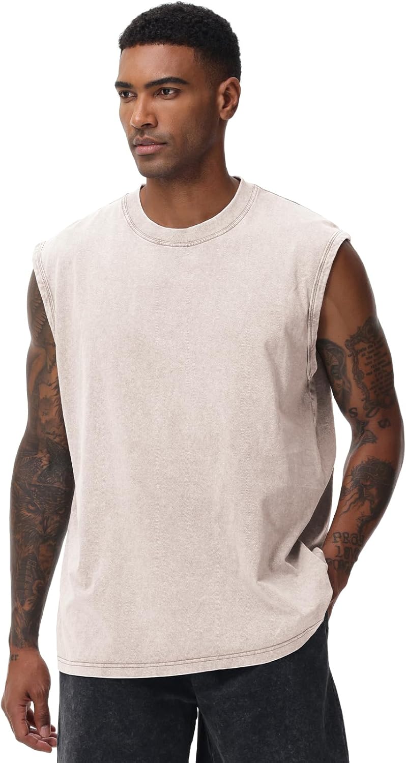 Skiennix Men's Workout Tank Tops - Sleeveless Muscle Shirt for Gym & Running | Acid Wash Loose Fit Tee