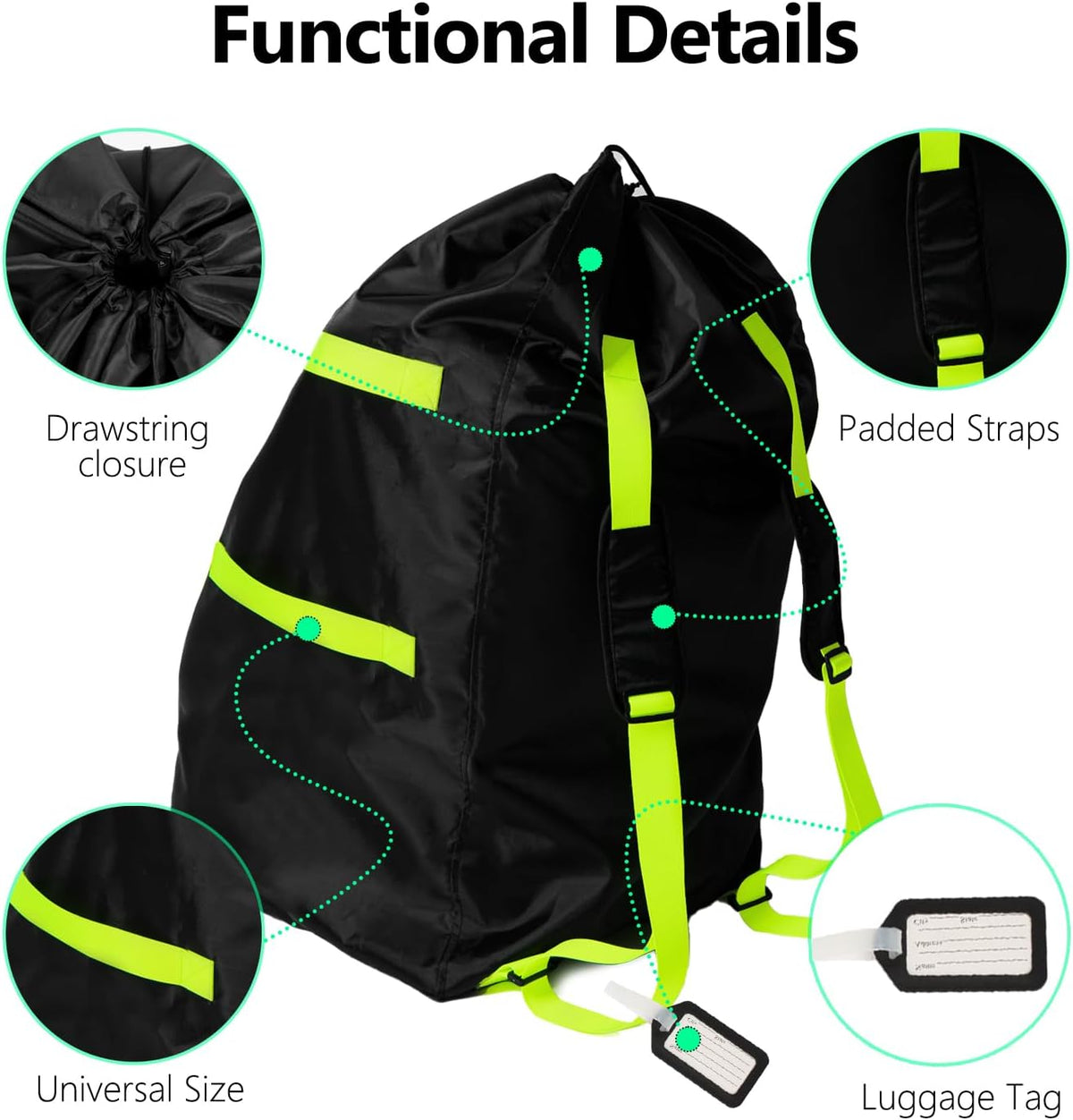 elaia Large Waterproof Car Seat Travel Bag for Airplane with Green Straps