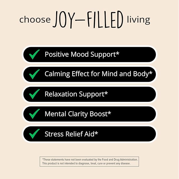 Joy-Filled Mood Support Supplement with St. Johns Wort 180 Ct | Rhodiola Rosea, Eleuthero, Ashwagandha | Stress Relief – Helps Calm The Mind & Body | 100% Plant-Based Happy Pills | Herbal Adaptogens