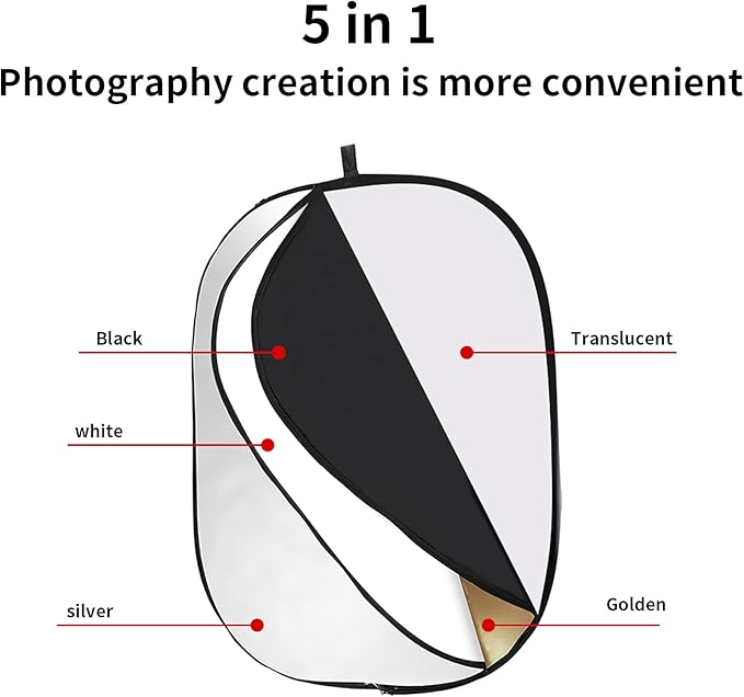 GODOX 32"x47"/80x120cm Collapsible Photography Light Reflector, 5-in-1 Oval
