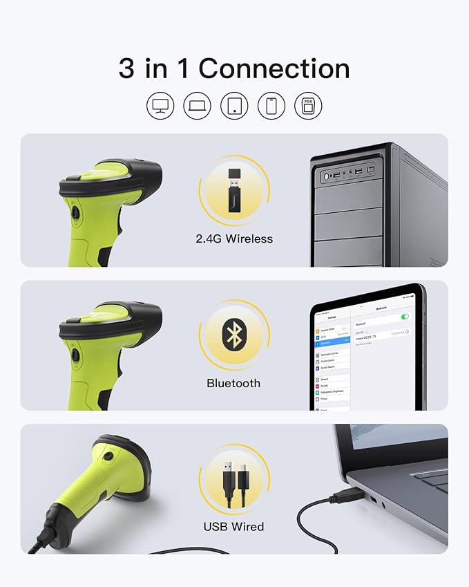 Inateck 2D Barcode Scanner, Wireless Bluetooth QR Code Scanner