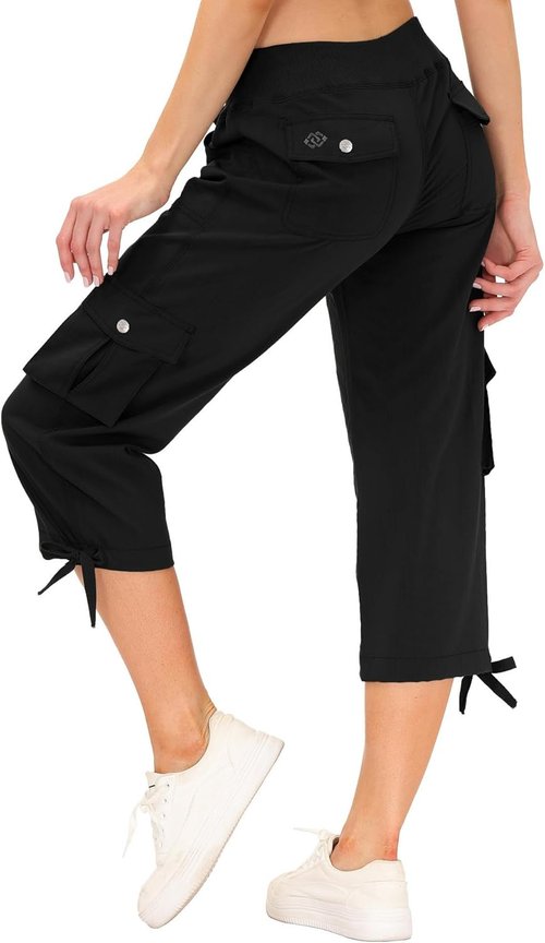 MoFiz Women's Capris - Lightweight Casual Pants with Pockets for Hiking | Loose Fit Baggy Cargo Style