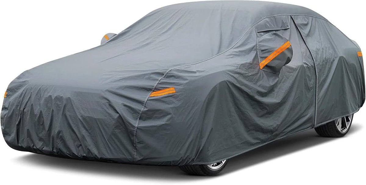 GUNHYI 16 Layers Car Cover Waterproof All Weather, Heavy Duty Outdoor Car Cover Universal Fit Sedan Toyota Avalon, Ford Taurus, Lincoln MKS/Continental, BMW 740i, Mercedes Benz S Class etc.