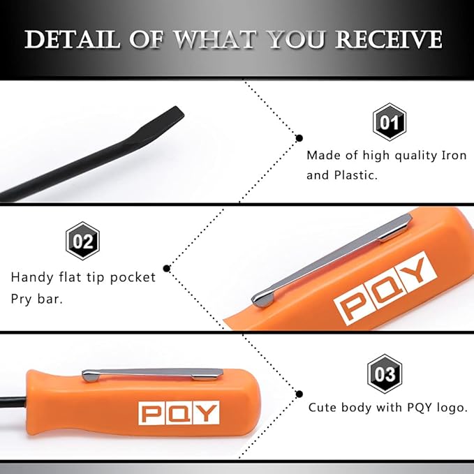 Mini Pocket Pry Bar with Pocket Clip 4.5" Length 3pcs (Orange)