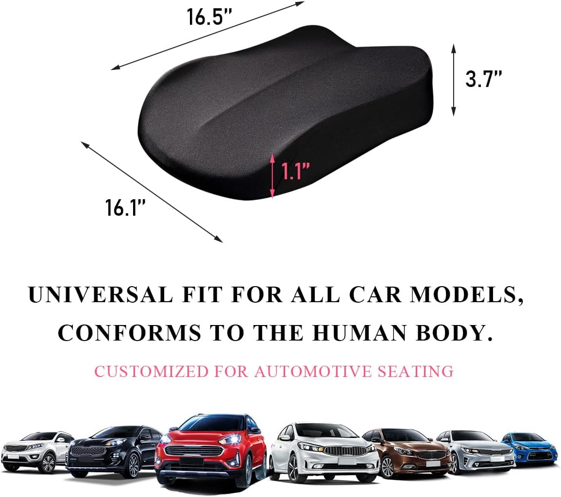 Car Seat Cushion, Comfort Memory Foam Car Cushion, Non-Slip Auto Booster Seat Cushion for Improve Driving Vision, Suitable for Vehicles Trucks SUVs Car Accessories (Black)
