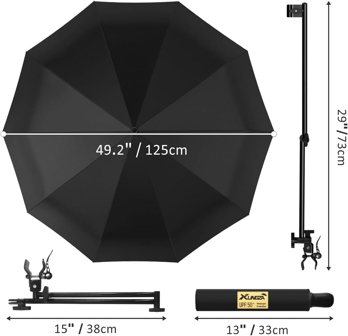 XLINGZA Beach Umbrella - UPF 50+ Protection with Adjustable Universal Clamp for Ultimate Shade