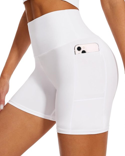 DHSO High Waisted Biker Shorts for Women - Tummy Control Fitness & Yoga Gym Shorts | 5" Length