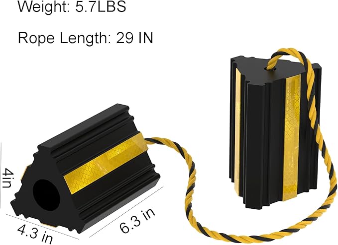 Okllen 2pair/4pack Wheel Chocks with Rope for RV Truck Trailer Camper Car, Heavy Duty Rubber Tire Chocks Blocks with 3 Reflective Strips, Anti-Roll Immobilizer Blocks