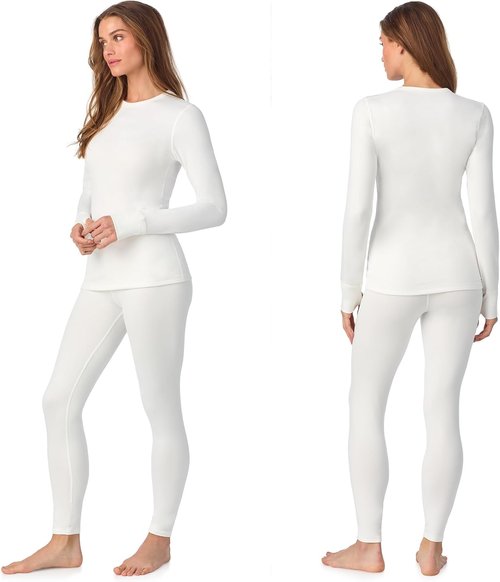 Cuddl Duds Women's Fleece Lined Thermal Set - Heavyweight Long Sleeve Top & Leggings for Winter Comfort