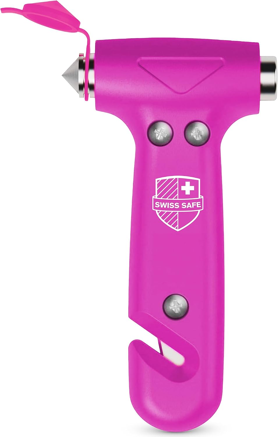 Swiss Safe 5-in-1 Emergency Car Safety Hammer – Car Window Breaker &amp; Seatbelt Cutter, Heavy-Duty Escape Tool for Vehicle Emergencies and Auto Kits – Pink, 1 Pack
