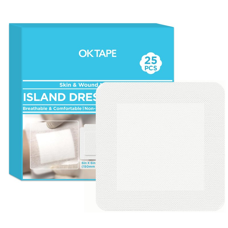 OK TAPE Bordered Gauze Island Dressing 6"x6",25 Count Wrapped Gauze Pads,Non-Woven Sterile Wound Dressing with Highly Absorbent Pad,Soft and Breathable Bandages for Wounds, First Aid