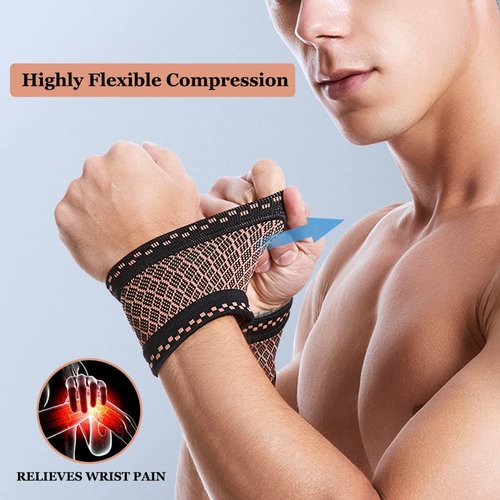 Copper Compression Wrist Brace - Pain Relief Support Sleeve for Tendonitis & Carpal Tunnel | 2 Pcs, Large