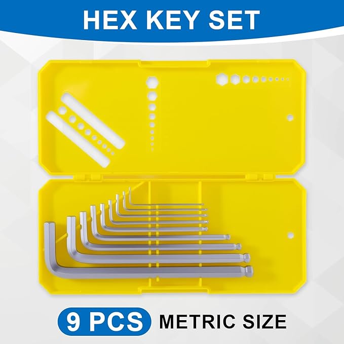 9 PCS Hex Key Set, Ball-End Allen Wrench Set, CR-V Allen Key Set, Metric Hex Wrench Set with 1.5-10MM Sizes, Ergonomic Non-Slip Portable Storage Case for Furniture, Bike, Electronics